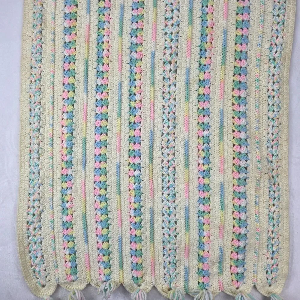 Vintage Handmade Crochet Afghan Blanket 45x25 Pastel Striped‎ Granny Pattern